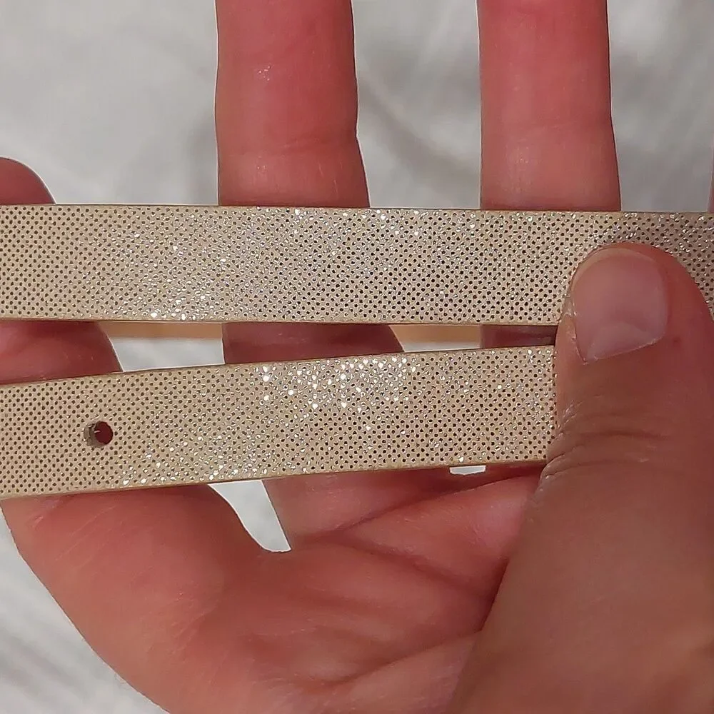 J Crew Skinny Gold/champain/beige Textured Leather Glitter Belt Size L